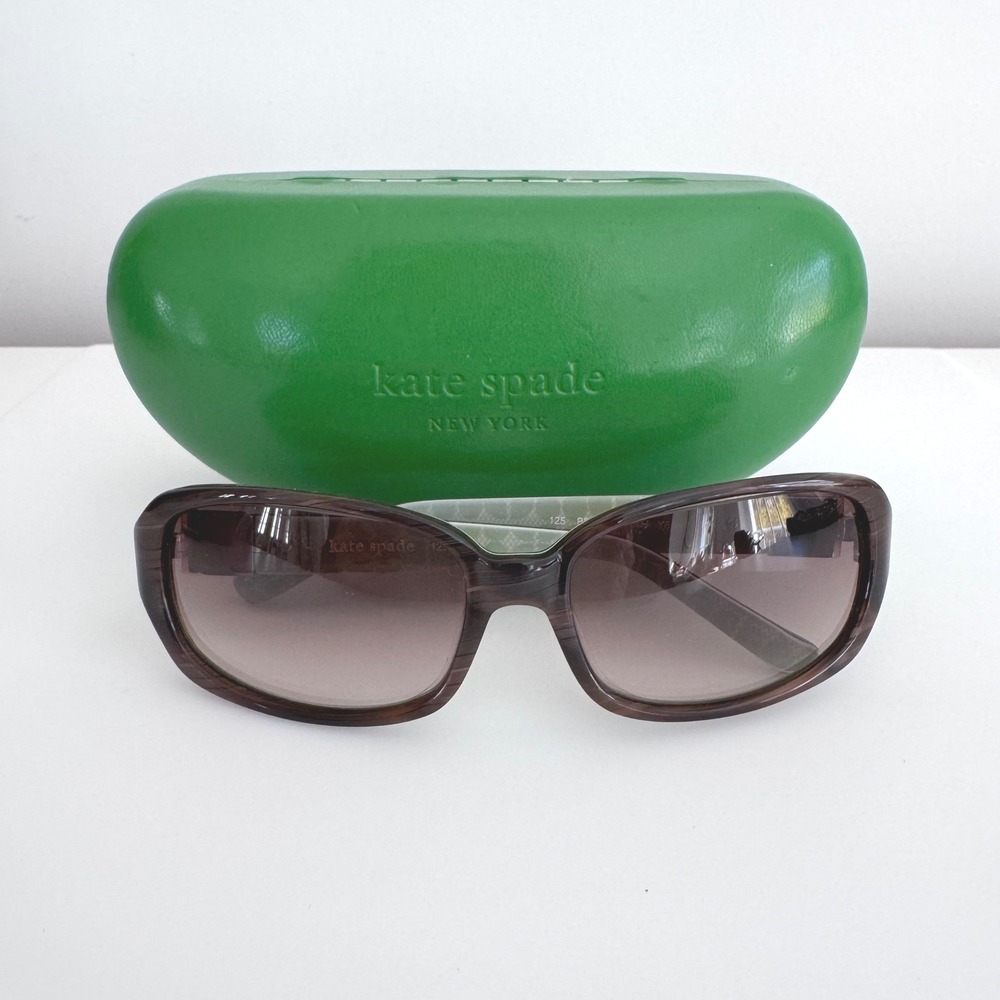 Kate‎ Spade Bette/S Brown Woodgrain Rectangular Sunglasses Green Case JDJ Y6 125